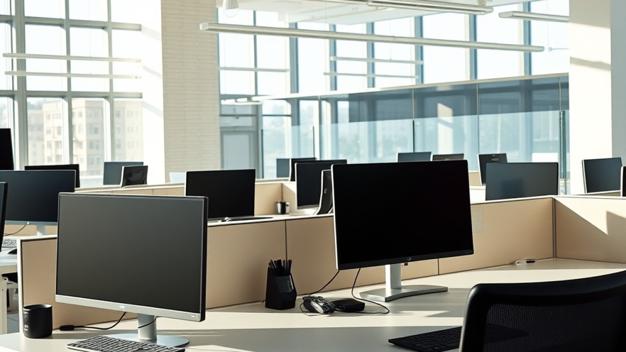 Oficina corporativa moderna y equipos de trabajo en Buenos Aires